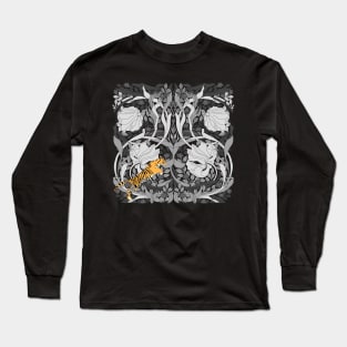 William Morris floral pattern with Tiger Achromatic Long Sleeve T-Shirt